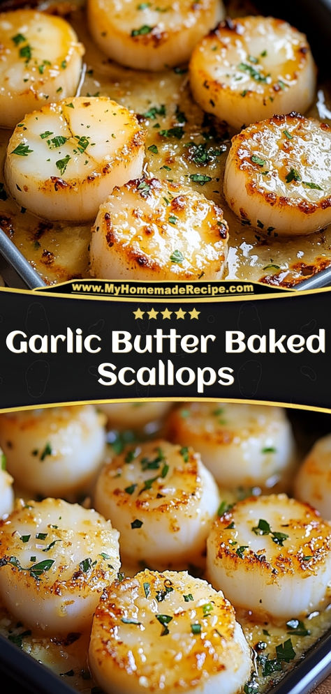 These Garlic Butter Baked Scallops are tender, juicy, and packed with buttery garlic goodness. Perfectly seasoned and baked to golden perfection, they make an elegant and easy-to-prepare seafood dish.  Ingredients:  1 lb sea scallops 1/4 cup melted butter 2 cloves garlic, minced 1/4 cup breadcrumbs A simple, impressive dish with bold flavors in every bite Oven Scallops Recipe, Bay Scallop Recipes Easy, Scallops Appetizer, Sautéed Scallops, Scallops Dinner, Bay Scallop Recipes, Scallop Recipes Healthy, Shrimp And Scallop Recipes, Fresh Scallops