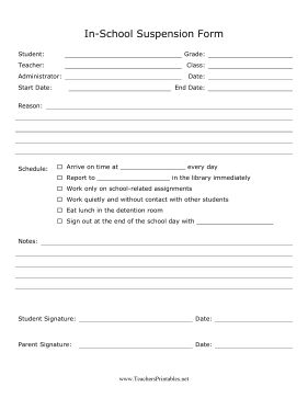 Great for in-school suspensions, this school form dictates a student's itinerary and punishment during school hours. Free to download and print In School Suspension Classroom Decor, In School Suspension Classroom Ideas, In School Suspension Worksheets, School Behavior Contract, Student Discipline Forms, Behavior Contract For High School, Middle School In School Suspension, School Suspension, In School Suspension