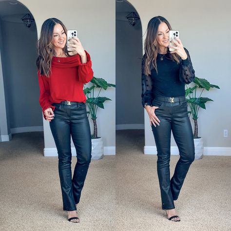 Express Skyscraper Jeans, Skyscraper Jeans Outfit, Black Jeans Outfit Night, Jeans Outfit Night Out, Date Night Tops, Fall Date Night Outfits, Coated Black Jeans, Fall Date Night, Casual Date Night Outfit