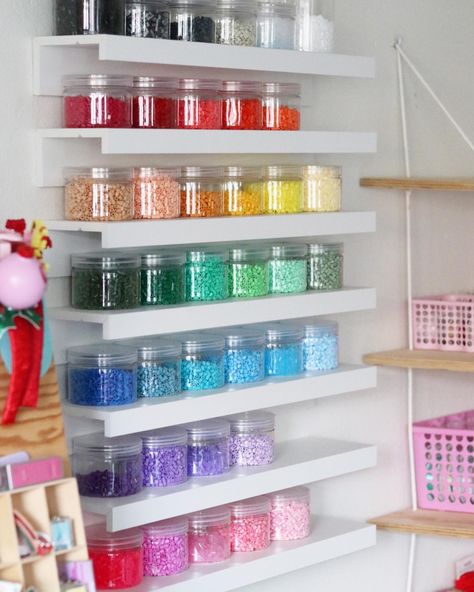 Beads Organization Ideas, Bead Storage Ideas Organizations, Jewelry Craft Room, Beading Organization, Bead Organization Ideas, Perler Bead Storage, Bead Storage Ideas, Organizing Beads, Ikea Art