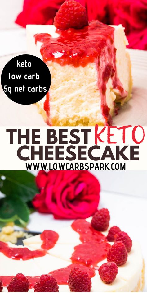 This Keto Cheesecake is creamy, smooth, silky, easy to make. Enjoy a keto dessert recipe that everyone loves. Read all the tips & tricks to make a perfect sugar-free cheesecake every time. A cheesecake slice is only 5g net carbs for a slice. #ketocheesecake Sugar Free Cheesecake Recipe, Low Sugar Dinner Recipes, Best Keto Cheesecake Recipe, Best Keto Cheesecake, Sugarfree Cheesecake Recipes, Low Sugar Foods, Sugar Foods, Low Carb Dessert Recipes, Easy Low Carb Meals