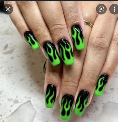 Black Flame Nails, Liner Nail Art, Flame Nails, Flame Nail Art, Red Nail Art Designs, Neon Green Nails, Orange Nail Designs, Baby Blue Nails, Black Flame