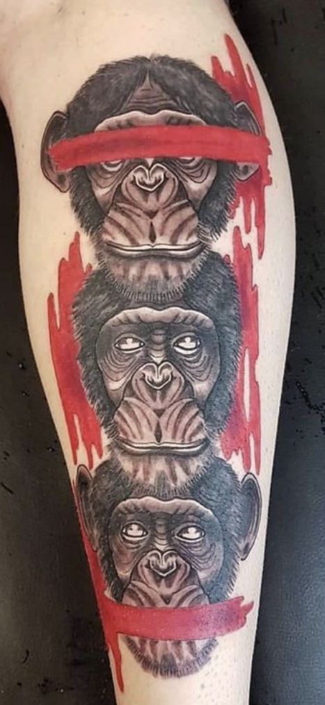 Tattoo Ideas Cartoon, Hear No Evil Tattoo, Evil Tattoo Ideas, Speak No Evil Tattoo, See No Evil Tattoo, Skull Thigh Tattoos, No Evil Tattoo, See Tattoo, Evil Tattoo