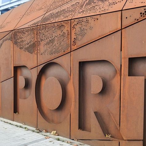 Dublin Port Authority Entrance Warehouse Facade, Shopping Mall Architecture, Steel Cladding, Metal Facade, Exterior Signage, Ceiling Art, Concept Board, Internet Explorer, Gym Design