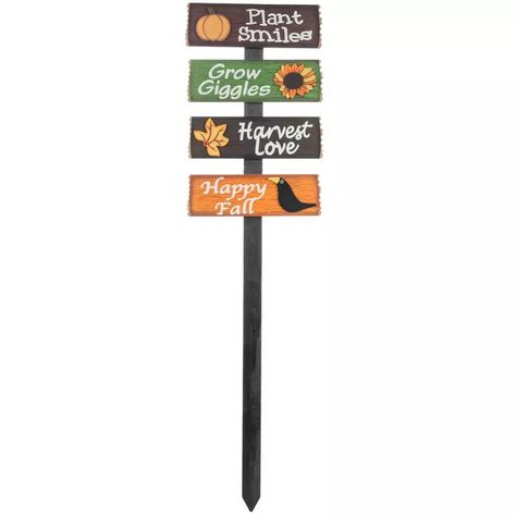 Plant Smiles Wood Garden Stake | Hobby Lobby | 5607320 Harvest Truck, Fall Wood Signs, Fall Garden Flag, Wood Garden, Foam Pumpkins, Embroidered Throw Pillows, Wooden Pumpkins, Pumpkin Sign, Fall Garden