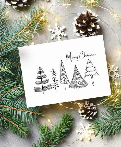 Christmas Diy Drawings, Caligraphy Christmas Cards, Fineliner Christmas Cards, Christmas Card Calligraphy, Minimalist Christmas Card Diy, Drawn Christmas Cards, Homemade Christmas Cards Diy, Christmas Cards Drawing Simple, Christmas Minimalist Drawing