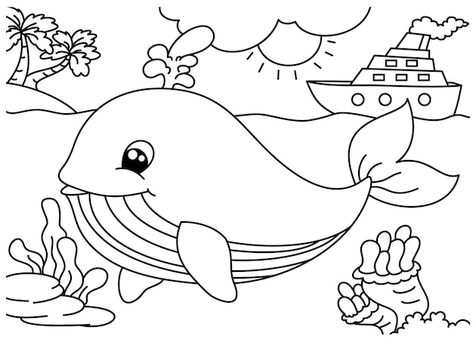 Vector whale and ship cartoon cute color... | Premium Vector #Freepik #vector #pirate #cute-whale #kids-illustration #baby-book Sea Life Coloring Pages, Homemade Aquarium, Octopus Coloring Page, Whale Coloring Pages, Ocean Coloring Pages, Sea Life Animals, Shark Coloring Pages, Cute Whales, Kids Vector