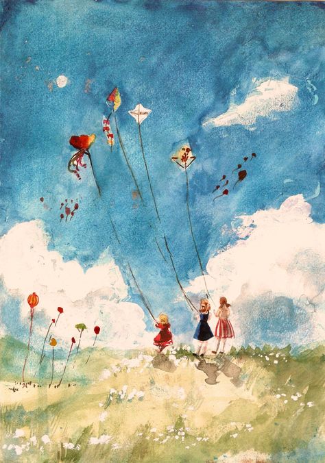 Flying Kites, Go Fly A Kite, Canvas For Beginners, Acrylic Painting For Beginners, 수채화 그림, Canvas Painting Diy, Kites, Beginner Painting, Watercolor Inspiration