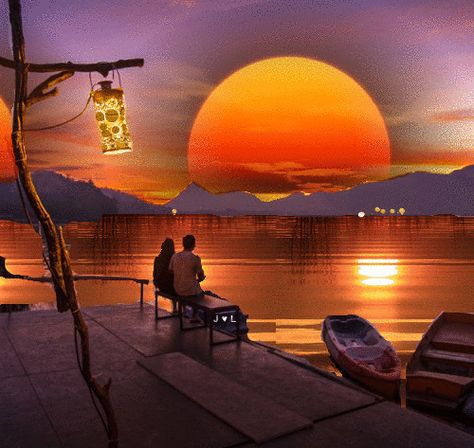 Sunset Gif, Ty A Ja, Beau Gif, Image Couple, Night Gif, Montage Photo, Gif Pictures, Beautiful Moon, Beautiful Gif