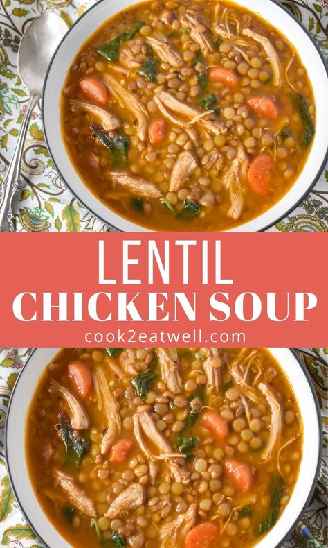 Recipe Chicken Thighs, Chicken Lentil Soup, Lentil Recipes Easy, Lentil Recipe, Chicken Lentil, Lentil Soup Recipe, Soup Chicken, Carrots Celery, Lentil Soup Recipes