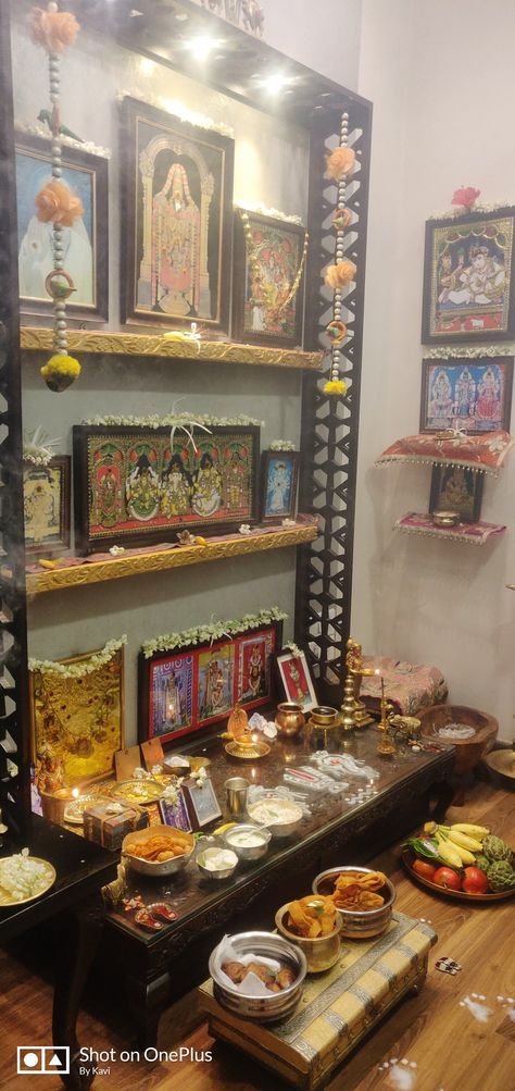 My Pooja room, Krishna Janmashtami celebrations Pooja Room South Indian Style, Small Pooja Room Ideas, Small Pooja Unit, Puja Room Design Indian, Pooja Units, Pooja Room Ideas Indian, Pooja Stand, Apartment Therapy Inspired Decor, Kitchen Decor Hacks