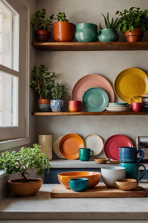 Discover the perfect blend of style and functionality with our guide on choosing kitchen colorful boho dinnerware sets. From vibrant patterns to unique textures, these sets will elevate your dining experience. Explore 10 useful ideas that help you select dinnerware that reflects your personality and enhances your kitchen decor. Transform mealtime into a colorful celebration with the right pieces that you'll cherish for years to come. Fiesta Dishes Display, Maximalist Dishes, Colourful Crockery, Boho Dinnerware, Colorful Boho Kitchen, Southwestern Dinnerware, Mismatched Dishes, Colorful Dishware, Modern Dishware