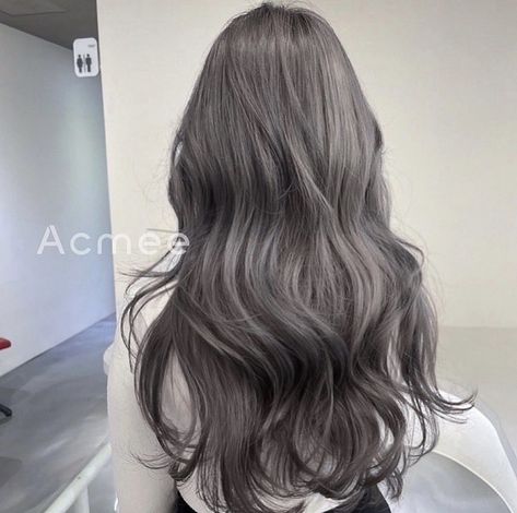 Mystic Ash Hair, Ash Taupe Gray Hair Color, Dusty Grey Hair, Dust Ash Hair Color, Dust Ash Hair, Grey Asian Hair, Ashy Hair Color Ideas, Charcoal Hair Color, Charcoal Hair