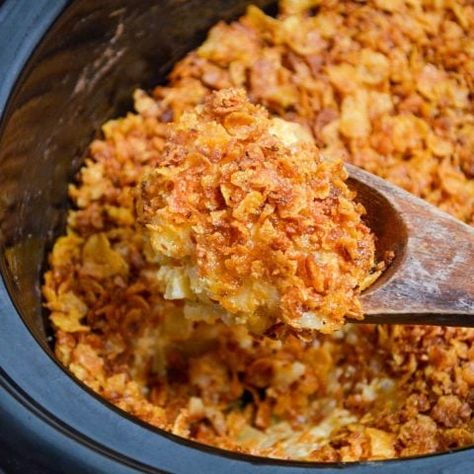 Slow Cooker Funeral Potatoes - Dash for Dinner Crockpot Company Potatoes, Cheesy Crock Pot Potatoes, Slow Cooker Potato Casserole, Hash Brown Casserole Crockpot, Crockpot Party Potatoes, Cheesy Hashbrown Casserole Crockpot, Crock Pot Hashbrown Casserole, Slow Cooker Cheesy Potatoes, Crockpot Cheesy Potatoes