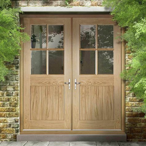 Extension Doors, Cottage Style Doors, Exterior Door Frame, Wooden Patio Doors, Wood Door Frame, Double Door Entryway, Cotswold Cottage, Double Doors Exterior, Front Door Styles