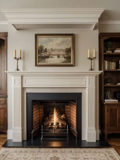 Wooden Fireplace Surround, Living Room Built Ins, Classic Homes, Dining Room Combo, Traditional Fireplace, Fireplace Remodel, Living Room Design Decor, Home Fireplace, Fireplace Makeover