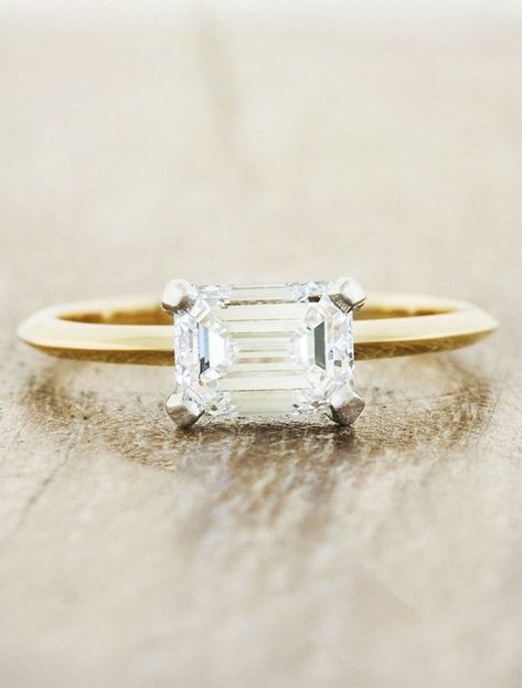 12 Eco-Friendly #engagementrings that will make your heart melt | This one is Ken & Dana Design, Autry Mixed Metal #EmeraldCut #Solitaire #EngagementRing Unique Yellow Gold Engagement Ring, Twist Wedding Band, Emerald Cut Engagement, Lab Diamond Engagement Ring, Modern Engagement Rings, Emerald Engagement Ring Cut, Engagement Ring Cuts, Blue Nile, Ring Fit