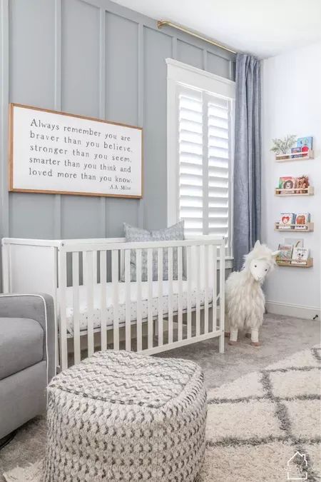 Grey Nursery Accent Wall, Gray Nursery Accent Wall, Nursery With Blue Accent Wall, Boothbay Gray Nursery, Gender Neutral Nursery Gray Walls, Baby Boy Nursery Blue And Gray, Grey Walls Nursery, Blue Walls Nursery, Blue Nursery Paint Colors