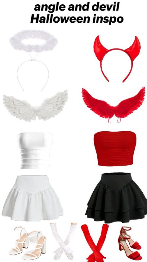 what to buy if you want to do angel and devil Halloween costume with your friend Angel And Devil Costume, Devil Halloween Costume, Devil And Angel, Devil Halloween, Devil Costume, Angel Costume, Angel And Devil, Halloween Inspo, What To Buy