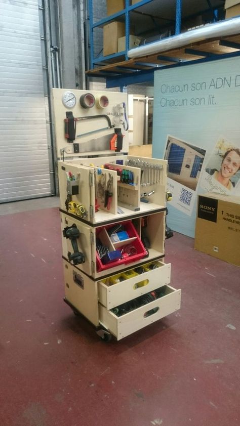 Tool Box Diy, Tool Storage Diy, Tool Cart, Diy Garage Storage, Workshop Organization, Diy Holz, Garage Tools, Shop Storage, Woodworking Workshop