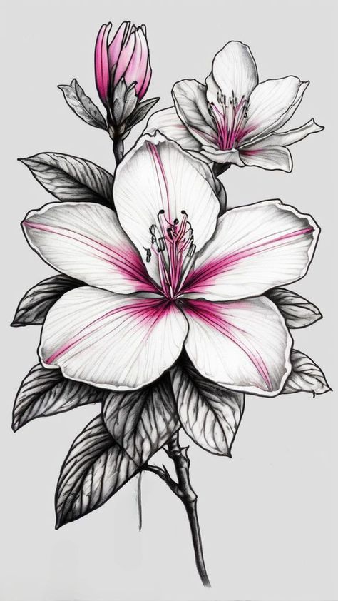 Azaleas Tattoo Flower, Azalea Flower Tattoo, Azalea Tattoo, Azalea Flower, Saree Painting, Geek Tattoo, Unique Tattoo Designs, Tattoo Sketch, Tattoo Art Drawings