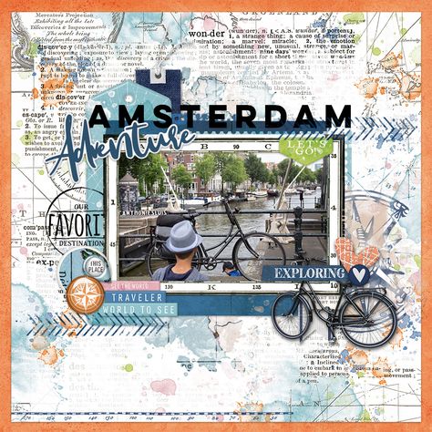 Amsterdam Scrapbook Ideas, Europe Scrapbook, Amsterdam Scrapbook, Venice Scrapbook Layouts, Europe Scrapbook Layouts, 49 And Market Vintage Artistry Everywhere Layouts, Scrapbooking Layouts Travel, Travel Journal Scrapbook, Travel Scrapbook Pages