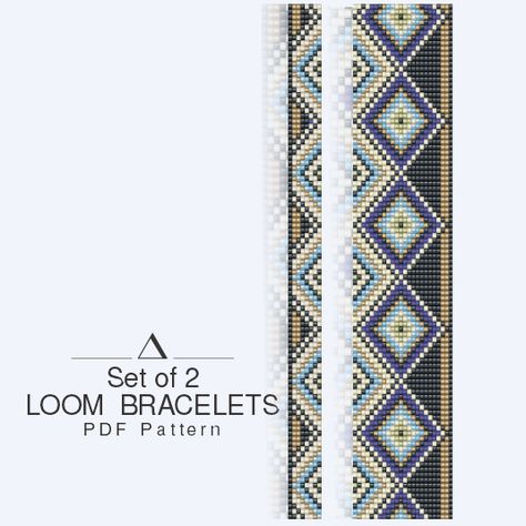 Set of 2 Loom Bracelet Patterns Delica Patterns, Pattern Bookmark, Beading Loom, Diy Beading, Bead Loom Designs, Loom Jewelry, Weaving Ideas, Bracelet Miyuki, Colorful Bracelet