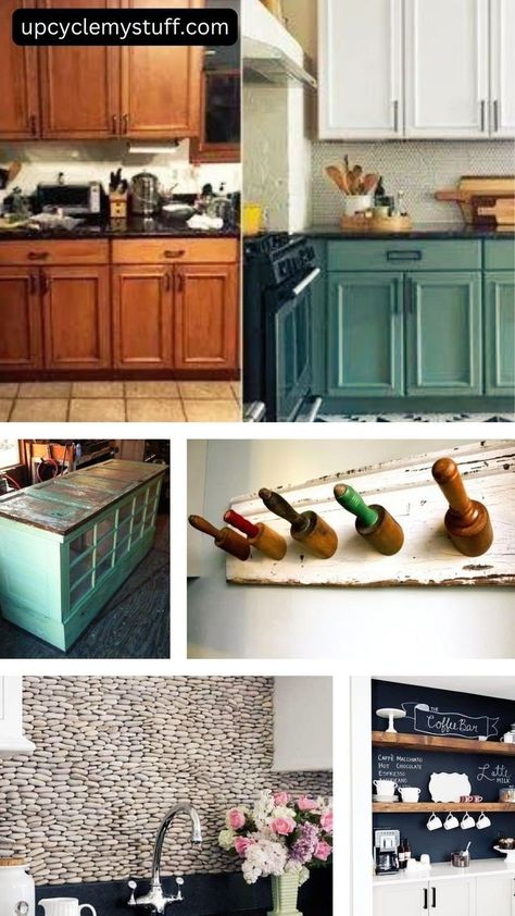 Discover 21 amazing kitchen upcycle ideas for a budget-friendly makeover! From green bottom cabinets to mismatched cupboards, these DIY projects will give your kitchen a cottagecore vibe in a budget kitchen makeover. Whether you're updating old cabinets or exploring kitchen ideas on a budget, these transformations will refresh your home without breaking the bank. Check out these amazing repurposing projects and upcycle projects now. Green Bottom Cabinets, Kitchen Upcycle, Upcycle Home Decor, Diy Kitchen Makeover, Diy Kitchen Makeover Ideas, Kitchen Ideas On A Budget, Budget Kitchen Makeover, Old Kitchen Cabinets, Diy Kitchen Backsplash