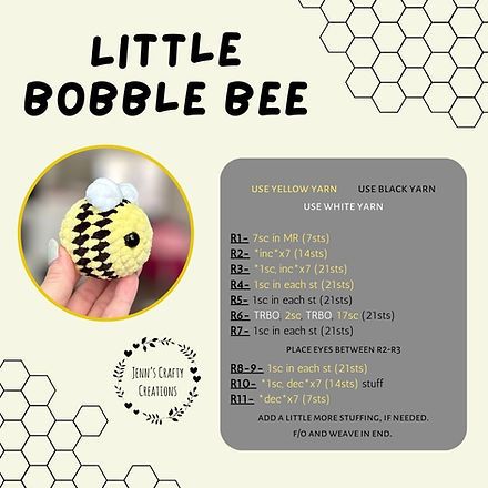 Little Bobble Bee | Jenn’s Crafty Creations, LLC. Bee Crochet, Crochet Tutorial Pattern, Easy Crochet Animals, Quick Crochet Patterns, Crochet Keychain Pattern, Crochet Bee, Pola Amigurumi, Crochet Animals Free Patterns, Crochet Business