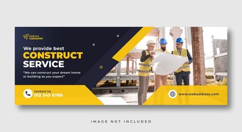 Construction service social media cover ... | Premium Psd #Freepik #psd #banner #abstract #cover #template Construction Banner Design Ideas, Construction Billboard Design, Construction Banner Design, Construction Banner, Company Banner, Fashion Sale Banner, Fb Banner, Black Friday Banner, Instagram Post Design