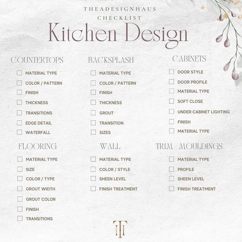 Kitchen Design Checklist, Kitchen Renovation Checklist, Dining Room Checklist, House Building Checklist, Nordic House Design, Renovation Checklist, Kitchen Standard, Wall Trim Molding, Remodeling Checklist