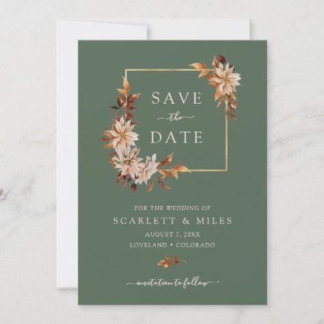 Gold Frame Wedding, Orange Invitation, Rustic Wedding Save The Dates, Wedding Invitation Trends, Save The Date Designs, Floral Save The Dates, Sage Green Wedding, Green Wedding Invitations, Frame Wedding