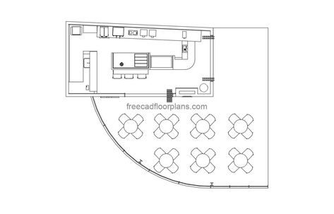 Small Cafe - Free CAD Drawings Small Cafe Floor Plan, Cafe Floor Plan, Pool Houses Plans, Cafe Plan, House Plans Design, Floor Plans House, One Storey House, 2 Bedroom House Plans, Swimming Pool House