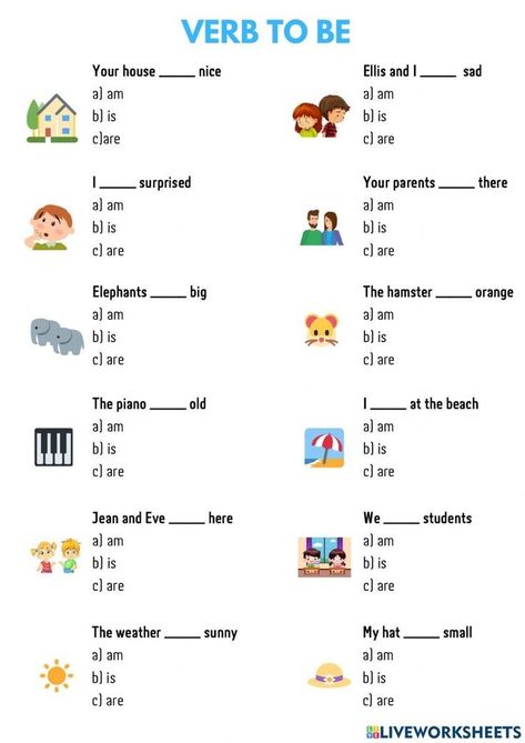 English For Bignners, To Be Exercises English, English Basics For Kids, Verb Be Worksheets For Kids, English Verbs Worksheets, Verb To Do Worksheet, To Be Verbs Worksheet, Simple Words For Kids, Learning English Activities