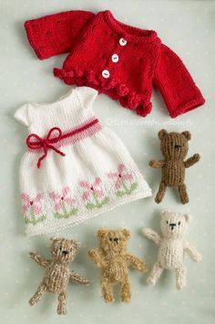 Miniature Knitting, Red Nose Day, Little Cotton Rabbits, Knitting Dolls Clothes, Knitted Animals, Crochet Doll Clothes, Baby Doll Clothes, Red Nose, Dolls Clothes