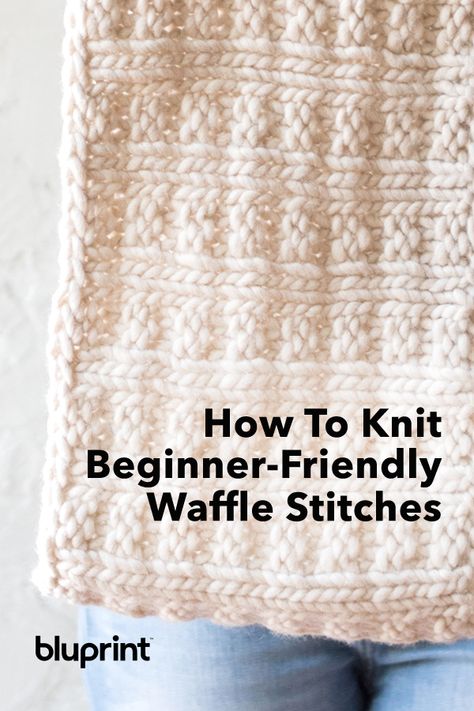 Knit Waffle Stitch, Miniature Breakfast, Easy Scarf Knitting Patterns, Blanket Squares, Easy Blanket, Knitted Blanket Squares, Beginner Knitting, Knitting Stitches Tutorial, Easy Knitting Projects