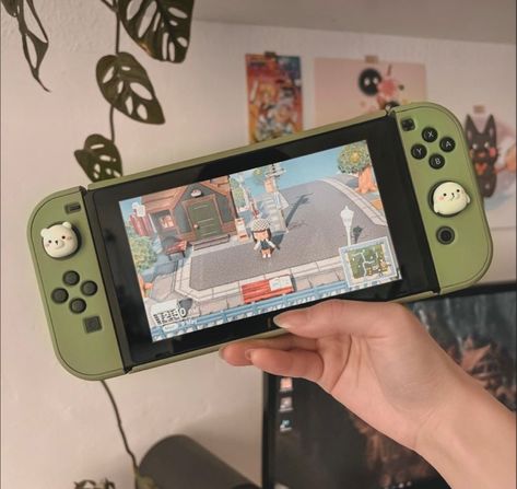 Pretty Nintendo Switch, Switch Skin Aesthetic, Oled Switch Aesthetic, Nintendo Switch Aesthetic Case, Switch Customization, Green Nintendo Switch, Aesthetic Nintendo Switch, Nintendo Switch Aesthetic, Cute Nintendo Switch