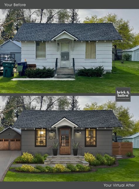 Bungalow House Exterior, Gambrel Style, Exterior House Colors Ranch Style, Small Bungalow, Ranch House Exterior, Bungalow Style House, House Makeovers, House Paint Color Combination, Exterior House Paint Color Combinations