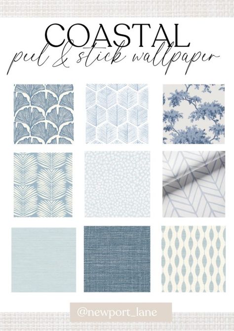 Coastal Wallpaper: Peel and Stick and Traditional Options | Newport Lane Peel And Stick Wallpaper Grasscloth Blue, Powder Room Blue Wallpaper, East Coast Wallpaper, Coastal Bathroom Wallpaper, Coastal Peel And Stick Wallpaper, Navy Grasscloth Wallpaper, Coastal Aesthetic Wallpaper, Beach House Wallpaper, Wallpaper Grasscloth