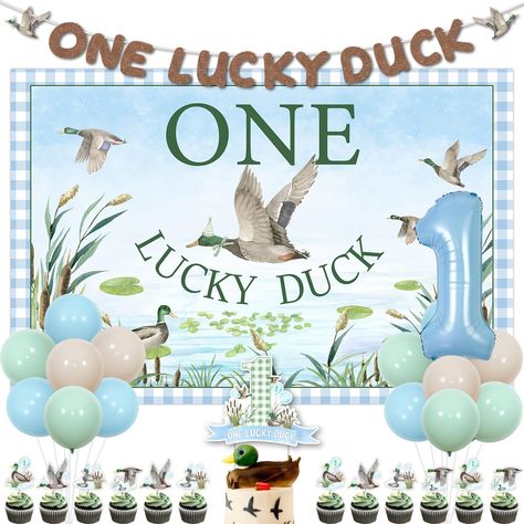 PRICES MAY VARY. Duck birthday decorations: The package includes many mallard duck elements, the duck patterns are unique and cute for one year old birthday party, you will also have a meaningful and forgettable party time. One lucky duck birthday decorations: We have special designed the lovely banner, backdrop and cake toppers. There is “One Lucky Duck” written on them, symbolizing your little one’s life, like a luck duck. Popular photography decorations: The backdrop is vibrant and a great si Duck Birthday Decorations, Mallard Duck Cake, Duck Hunting First Birthday, Lucky Duck Birthday Party, Hunting First Birthday, Duck 1st Birthday, Duck First Birthday, Lucky Duck Birthday, Duck Cupcakes