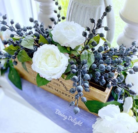 Lori - Dining Delight’s Instagram post: “If you saw my stories about our date night on Friday, you might have noticed this faux blueberry centerpiece. I put it together using some…” Blueberry Centerpiece, Blueberry Wedding, February Baby Showers, Baby Bug, Table For Two, Faux Floral Arrangement, Blue Themed Wedding, Bloom Baby, Boy Baby Shower Themes