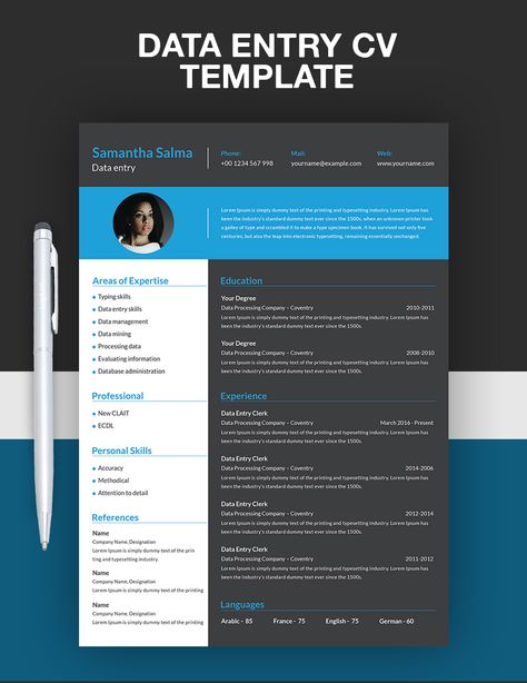 Data Entry CV Template - Download in Word, PSD, Apple Pages, Publisher Cv Template Download, Microsoft Publisher, Downloading Data, Data Entry, Cv Template, Template Download, Word Doc, Microsoft Word, Microsoft