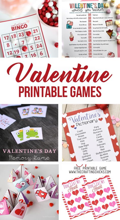 Printable Valentine Games - The Crafting Chicks Games To Print, Valentine Party Game, Valentine Bingo, Kids Party Crafts, Valentine's Party, Valentines Games, Class Valentines, Valentine Cupid, Valentine's Day Printables