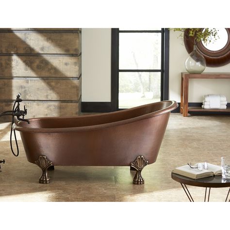 Sinkology Heisenberg Freestanding Bathtub 5.5-foot Handmade Solid Copper Bathtub with Overflow (Copper bathtub with predrilled overflow holes), Beige, Size 66 to 71 inches Copper Bathtub, Copper Tub, Jetted Bath Tubs, Copper Bathtubs, Claw Foot Bath, Best Bathtubs, Tub Doors, Bathroom Decorating, Whirlpool Bathtub