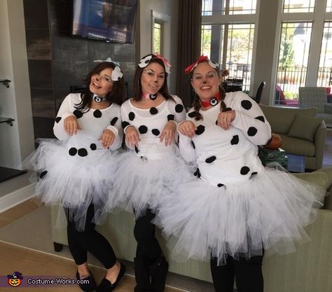 101 Dalmatians Costume - Halloween Costume Contest via @costume_works Womens Dalmation Costume, Cruella Deville And Dalmation Costume, Diy Cruella Deville Costume Women, Diy Dalmation Costume Women, Cruella And Dalmation Costume, Dalmation Costume Women, Diy Dalmatian Costume, Volleyball Nationals, Teacher Halloween Costumes Group