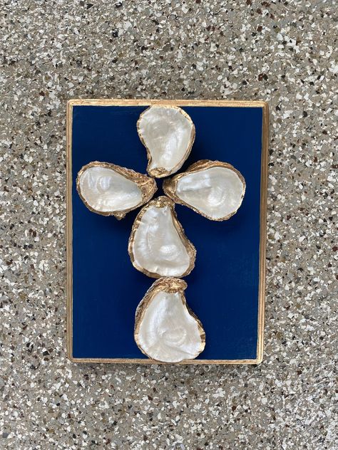 9 x 7 Pearl Oyster Shell Cross on Blue Wooden Board, Coastal Wall Art, Oyster Shell Cross, Wooden Oyster Cross, Christian Wall Art, Crosses Hand Painted Oyster Shells, Oyster Shell Cross, Oyster Cross, Shells Decor, Oyster Shells Decor, Art Booth, Oyster Art, Shell Cross, Shell Painting