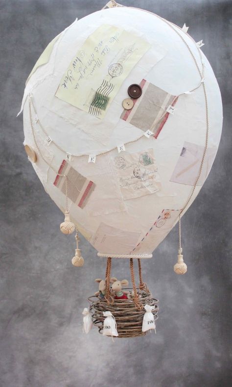 Allez,Les Mouseketeers! (Or: how to make a giant papier-mâché hot air balloon..) Diy Hot Air Balloon, Hot Air Balloon Centerpieces, Hot Air Balloon Craft, Diy Hot Air Balloons, Paper Projects Diy, Hot Air Balloon Decorations, Balloon Crafts, Paper Mache Crafts, Victorian Dollhouse