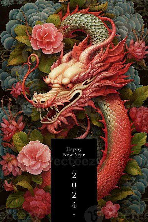 Happy Chinese New Year Poster. 2024 Year of Dragon. Illustration AI Generative Ad Poster Design, Chinese New Year Wallpaper, Event Poster Design Inspiration, Year Of Dragon, New Year Poster, Chinese New Year Poster, Chinese New Year Dragon, Year Poster, Chinese New Year Design