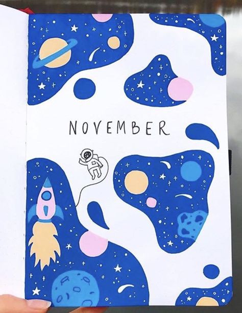 Bujo Space Theme, 2023 Bujo Cover, Space Themed Bullet Journal, Space Bullet Journal, Space Bujo, Bujo Cover Page, Space Journal, Bujo Themes, Bullet Journal Page