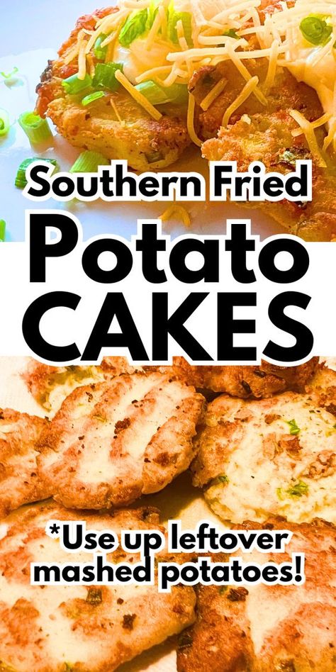 Best Potato Pancakes Recipe - Loaded Potato Cakes or Regular Southern Recipe for Fried Potatoes with Leftover Mashed Potatoes. Great for Potatoes Leftover Recipes, Easy Dinner Sides Rice, Southern Mashed Potatoes Patties Fried, Southern Recipes, Brunch Recipes, Leftover Mashed Potato Appetizer, Mashed Potato Patties Recipe, Loaded Potato Cheese Patties, How To Make Fry Mashed Potatoes, Fried Mash Potato Patties for Easy Breakfast Recipes, Mash Potato Fritters for Breakfast for Dinner Ideas or Breakfast Potato Ideas. #breakfastrecipes #brunch #potato #southernrecipes #vintagerecipes #potatocakes #fritters #sidedish #friedpotatoes #leftovers Mashed Potato Appetizer, Mashed Potatoes Patties, Brunch Shower Food, Fried Mashed Potato Patties, Southern Mashed Potatoes, Potatoes Patties, Potato Patties Recipe, Handheld Breakfast, Fried Potato Patties